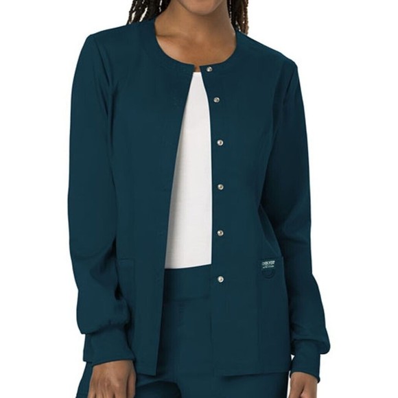 Women Jacket Snap Front Warm Up Workwear Caribbean Cherokee Blue 26 28 3XL - Picture 4 of 7